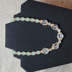 Upcycled Clear and Glass Necklace in Gold Tone